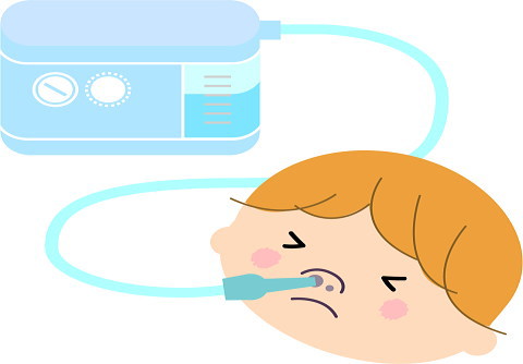 鼻吸い器で鼻水吸引中の赤ちゃん